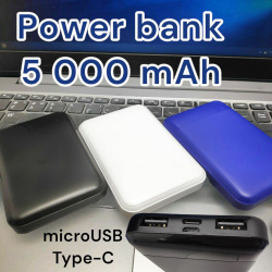 Портативное зарядное устройство Power Bank 5000 mAh / Micro-USB, Type C, 2 USB-выхода, точечный индикатор заряд